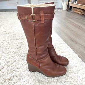 UGG Maxine Tall Leather Wedge Boot With Sheep Skin